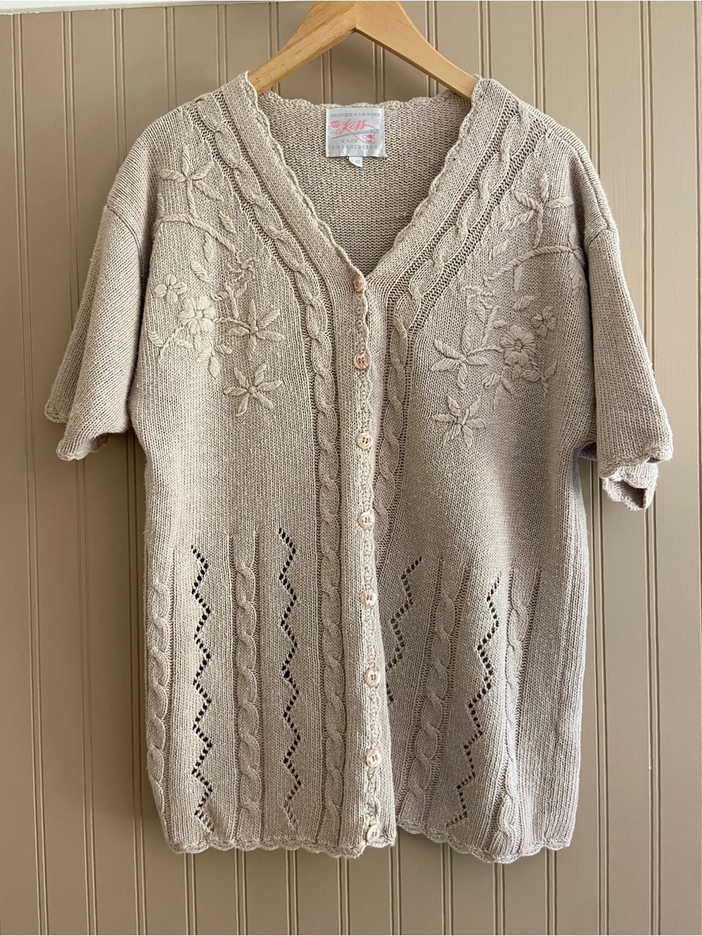 Broderick A La Main Hand Embroidered Ramie Cotton Knit Sweater Size Large